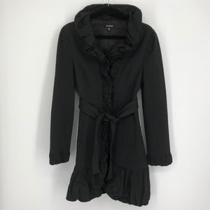 BEBE Black Gothic Ruffle Midi Coat
